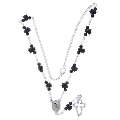 Medjugorje Rosary necklace with black ceramic roses and icon of Our Lady 4
