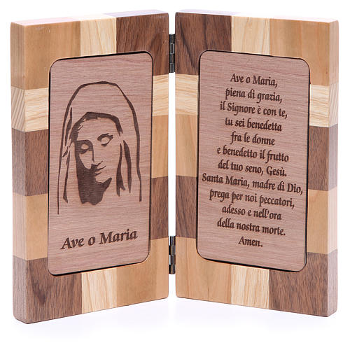 Płaskorzeźba Zdrowaś Maryjo trzy rodzaje drewna (włoski) 1