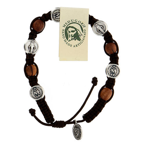 Medjugorje bracelet in olive wood and cord with Miraculous medal 1