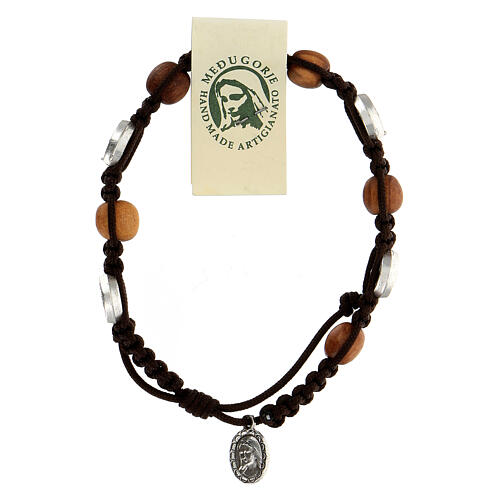 Medjugorje bracelet in olive wood and cord with Miraculous medal 2