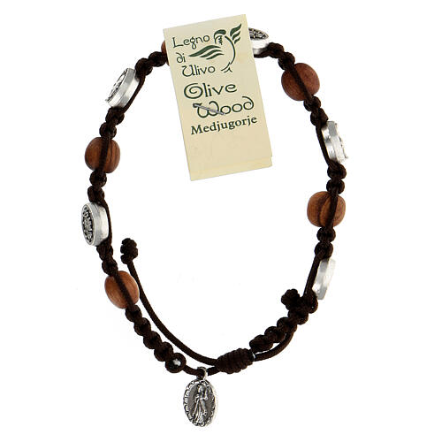 Medjugorje bracelet in olive wood and cord with Miraculous medal 3