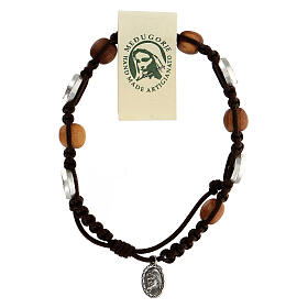 Medjugorje bracelet in olive wood and cord with Miraculous medal