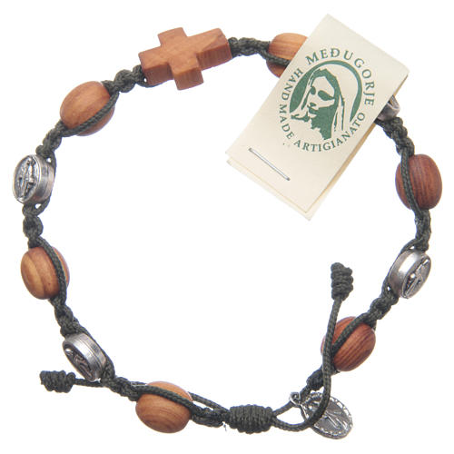 Medjugorje bracelet in olive wood and black cord with medal with Jesus 1