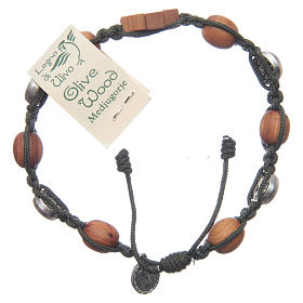 Medjugorje bracelet in olive wood and black cord with medal with Jesus