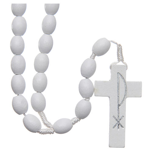 Medjugorje rosary in wood with white grains 1