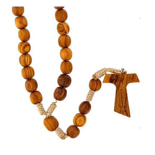 Medjugorje rosary in olive wood with cord and Tau 1