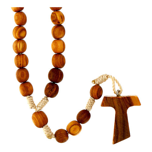 Medjugorje rosary in olive wood with cord and Tau 2