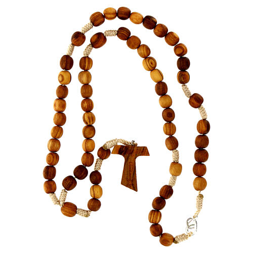 Medjugorje rosary in olive wood with cord and Tau 4