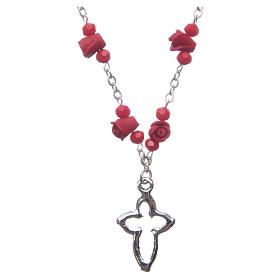 Medjugorje Rosary necklace with ceramic roses and grains in red crystal