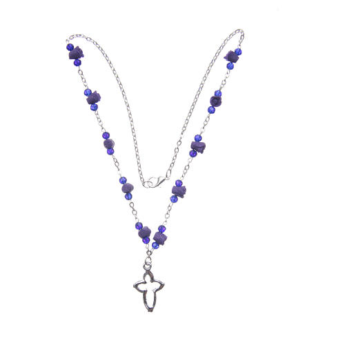 Medjugorje Rosary necklace with ceramic roses and grains in purple crystal 3