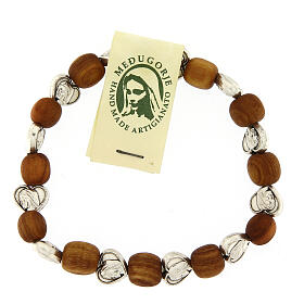 Elastic Medjugorje bracelet with heart shaped olive wood grains