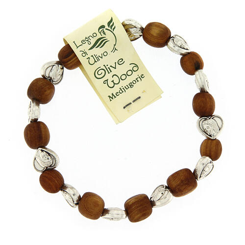 Elastic Medjugorje bracelet with heart shaped olive wood grains 1