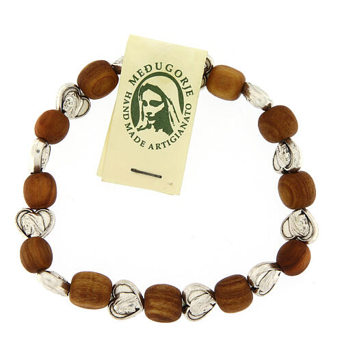 Elastic Medjugorje bracelet with heart shaped olive wood grains 2