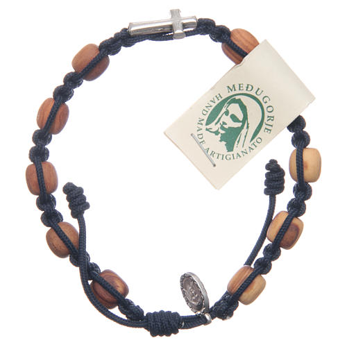 Medjugorje Bracelet with grains in olive wood with blue cord 1
