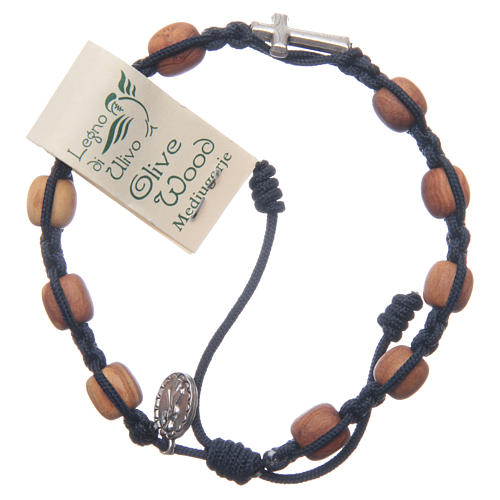 Medjugorje Bracelet with grains in olive wood with blue cord 2