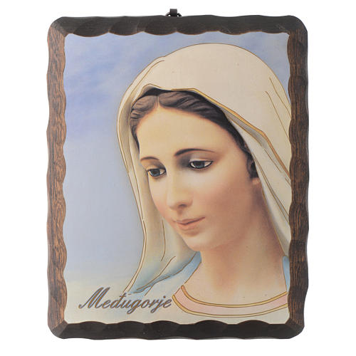 Our Lady of Medjugorje lithography in solid wood painting 1