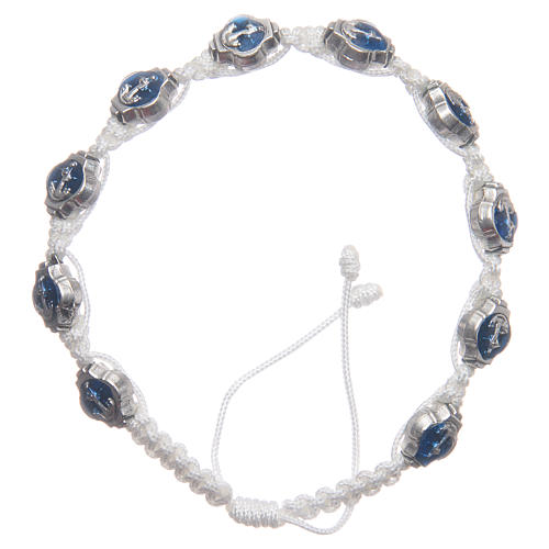 Medjugorje bracelet with blue varnished medals and white cord 1