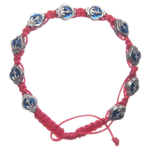 Pulseira Medjugorje esmaltes azul escuro corda vermelha 1