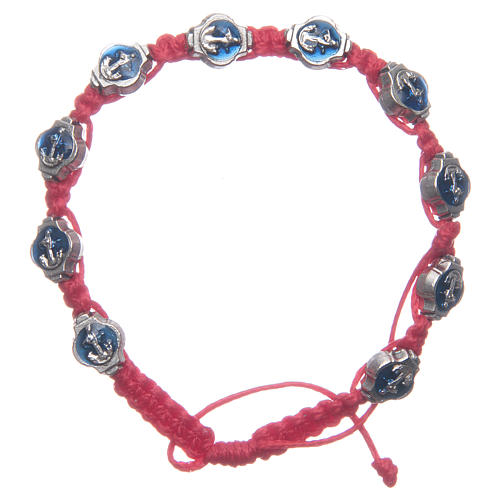 Medjugorje bracelet with blue varnished medals and red cord 1
