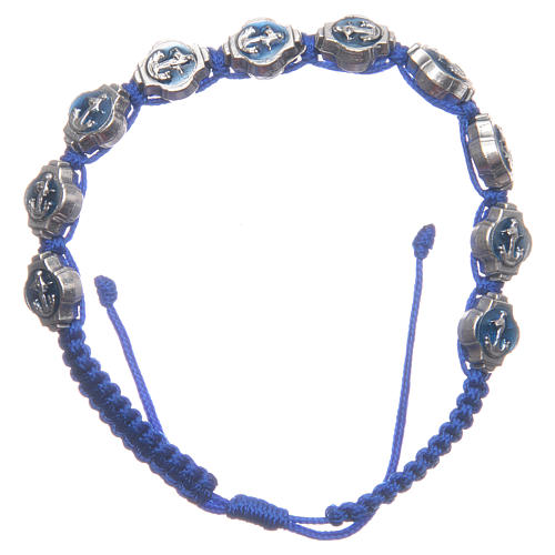 Medjugorje bracelet with blue varnished medals and blue cord 1