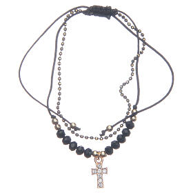 Vergoldetes Armband Medjugorje Kordel schwarze Kristalle