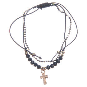 Vergoldetes Armband Medjugorje Kordel schwarze Kristalle