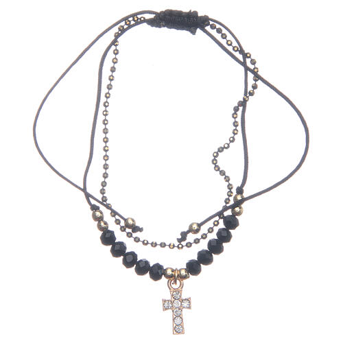 Vergoldetes Armband Medjugorje Kordel schwarze Kristalle 1