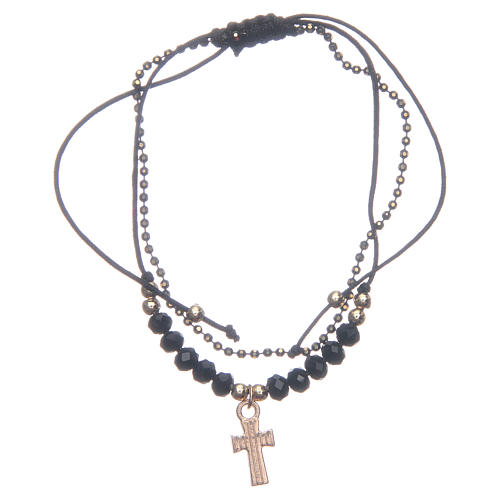 Medjugorje bracelet on cord with black and golden crystals 2