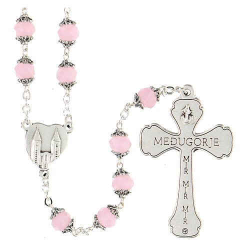 Medjugorje rosary with crystal pink grains 2