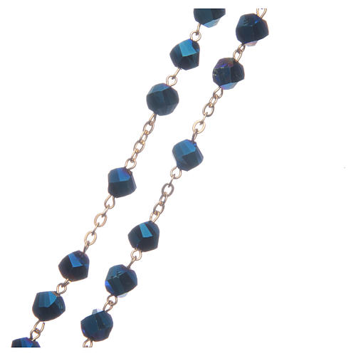 Rosenkranz aus Medjugorje mit Perlen aus blauen Kristallen, vergoldet 3