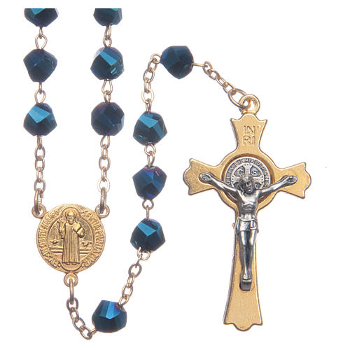 Medjugorje rosary in blue crystal with golden cross 1