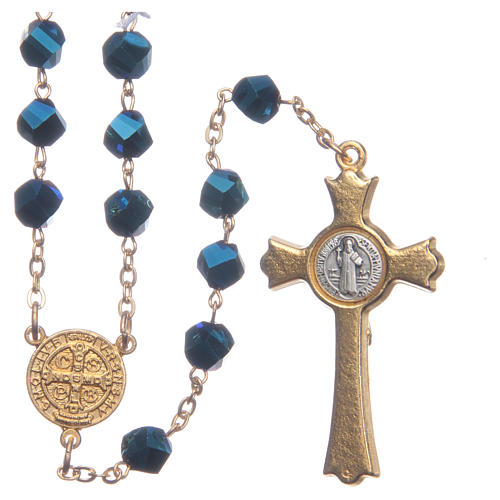 Medjugorje rosary in blue crystal with golden cross 2