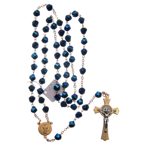 Medjugorje rosary in blue crystal with golden cross 4