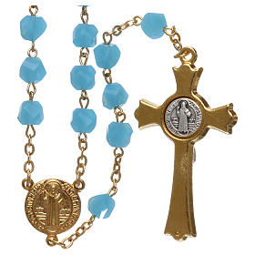 Medjugorje rosary in light blue crystal with golden cross