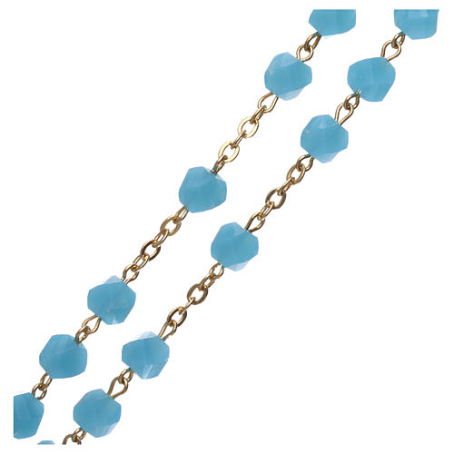 Medjugorje rosary in light blue crystal with golden cross 3
