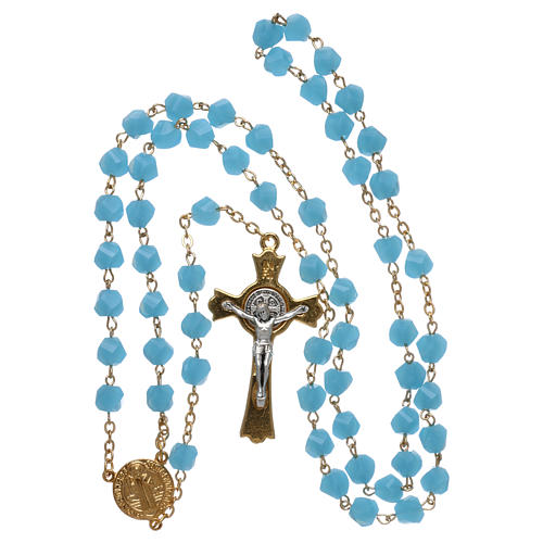 Medjugorje rosary in light blue crystal with golden cross 4