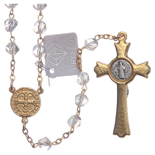 Medjugorje rosary in transparent crystal with golden cross 2