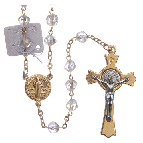 Medjugorje rosary in transparent crystal with golden cross 1
