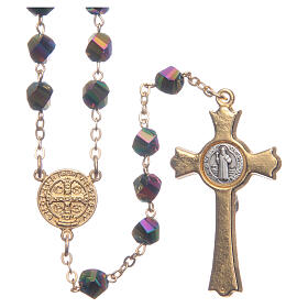 Rosenkranz aus Medjugorje, irisierende Kristallperlen, vergoldetes Kreuz