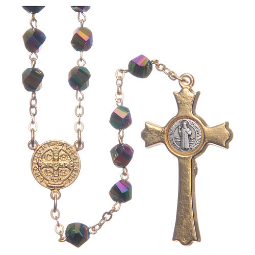 Rosenkranz aus Medjugorje, irisierende Kristallperlen, vergoldetes Kreuz 2