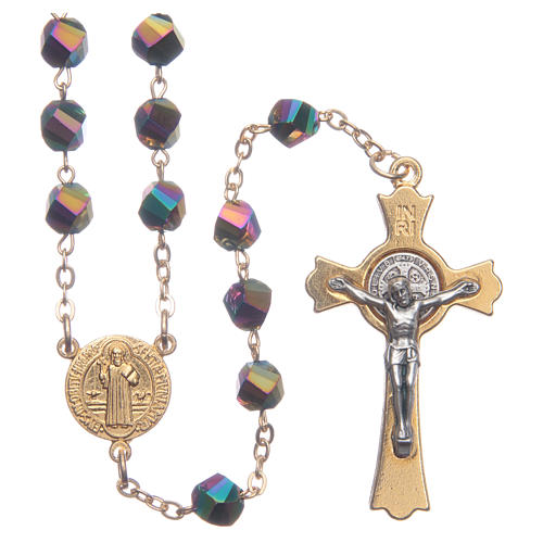 Medjugorje rosary in iridescent crystal with golden cross 1