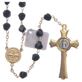 Medjugorje rosary in black crystal with golden cross
