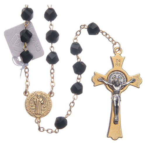 Medjugorje rosary in black crystal with golden cross 1