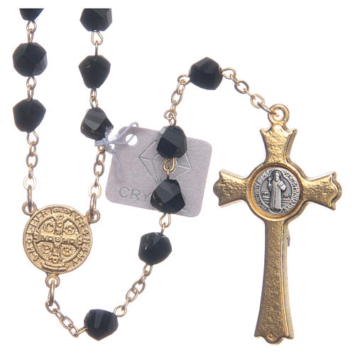 Medjugorje rosary in black crystal with golden cross 2