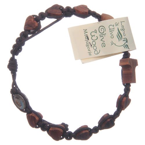 Medjugorje bracelet in black cord, olive wood Tau cross 1