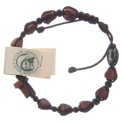 Medjugorje bracelet in black cord, olive wood Tau cross 2