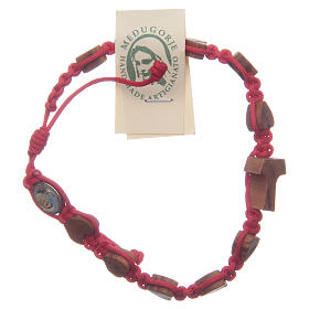 Bracelets, peace chaplets, one-decade rosaries: Handmade Medjugorje bracelet, composed by red cord, hearts and Tau in olive wood
