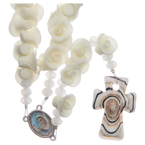 Medjugorje rosary with fluorescent roses and cross in Murano glass 1