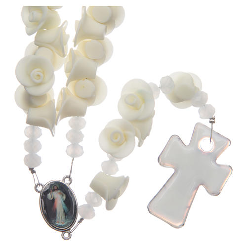 Medjugorje rosary with fluorescent roses and cross in Murano glass 2