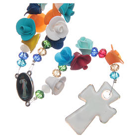 Medjugorje rosary with cross in Murano glass and roses in multicoloured paste